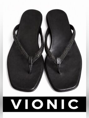 Vionic Vista Shine Black Rhinestone Sparkle Thong Sandals NWT